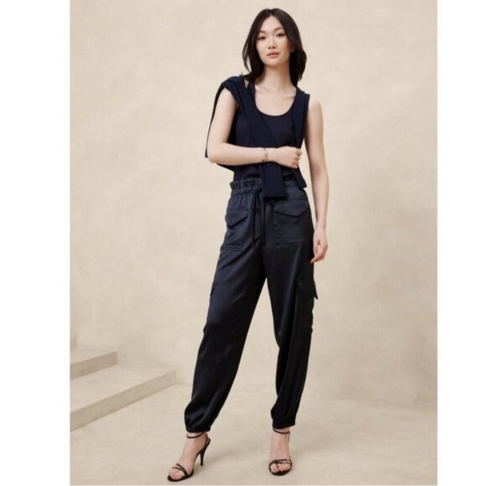 Banana Republic 568220 Satin Cargo Jogger Preppy Navy Blue NWT XXL